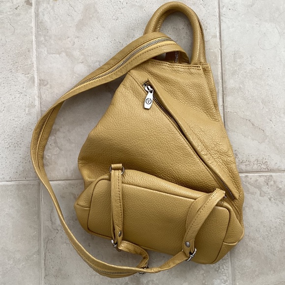 VALENTINA Italian Leather Multifunctional Backpack Sling Shoulder Bag Yellow main image 6